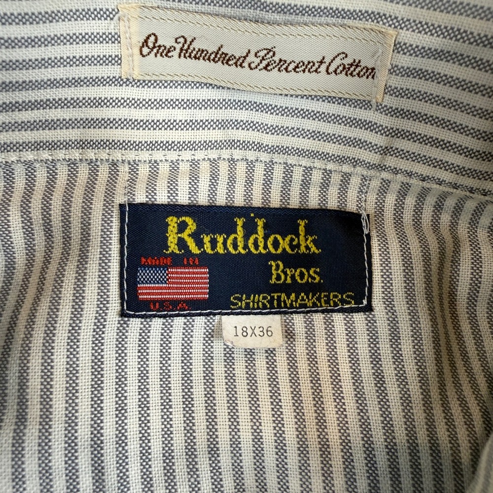 Ruddock Bros Western Shirt Mens 18x36‎ Blue White Striped Cotton Long Sleeve USA - Picture 2 of 8